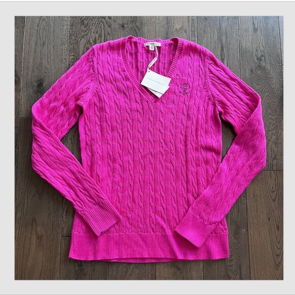 Fairway & Greene New Perry Pink Cable Knit Golf Sweater Size M V-Neck NWT - Picture 1 of 6